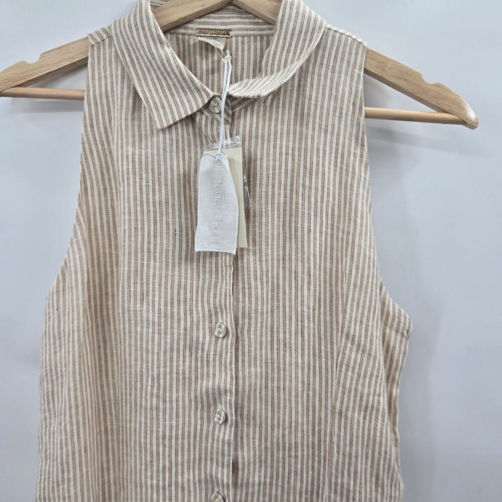 Magaschoni Creme Brown Striped Linen Cotton Pockets Maxi Dress Small - Picture 4 of 16